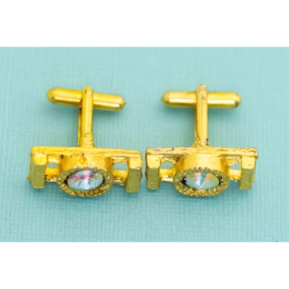 Vintage Aurora Iridescent Gold Tone Cuff Links - E2 - Picture 2 of 3